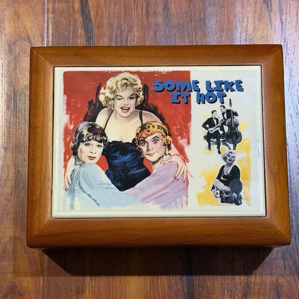 Rare Marilyn Monroe Some Like It Hot Ceramic Tile Wood Musical Jewelry Box - New